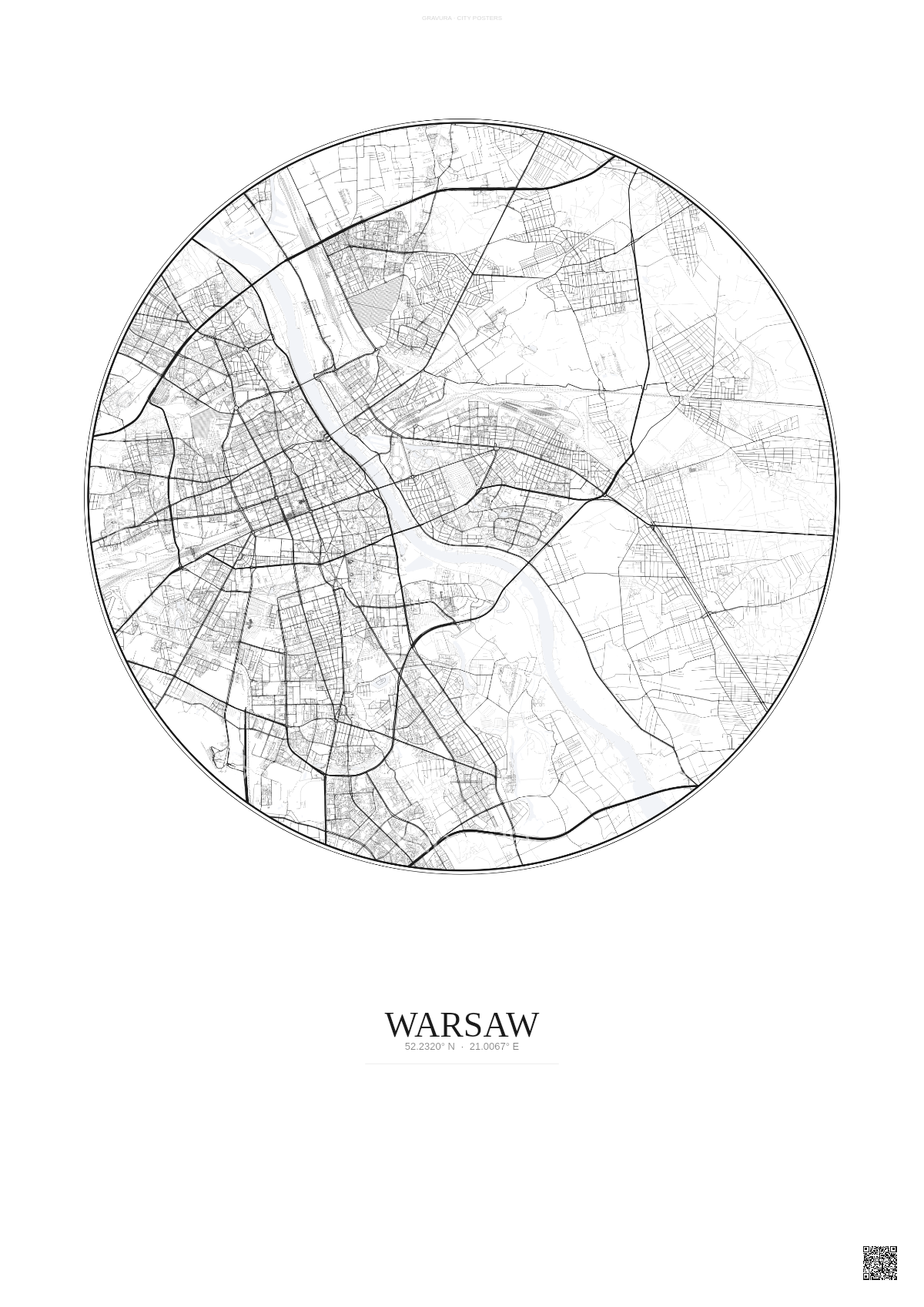 Affiche Warsaw – Poster carte de ville | Gravura – Fond clair
