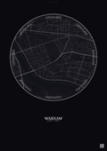 Affiche Warsaw – Poster carte de ville | Gravura – Fond foncé