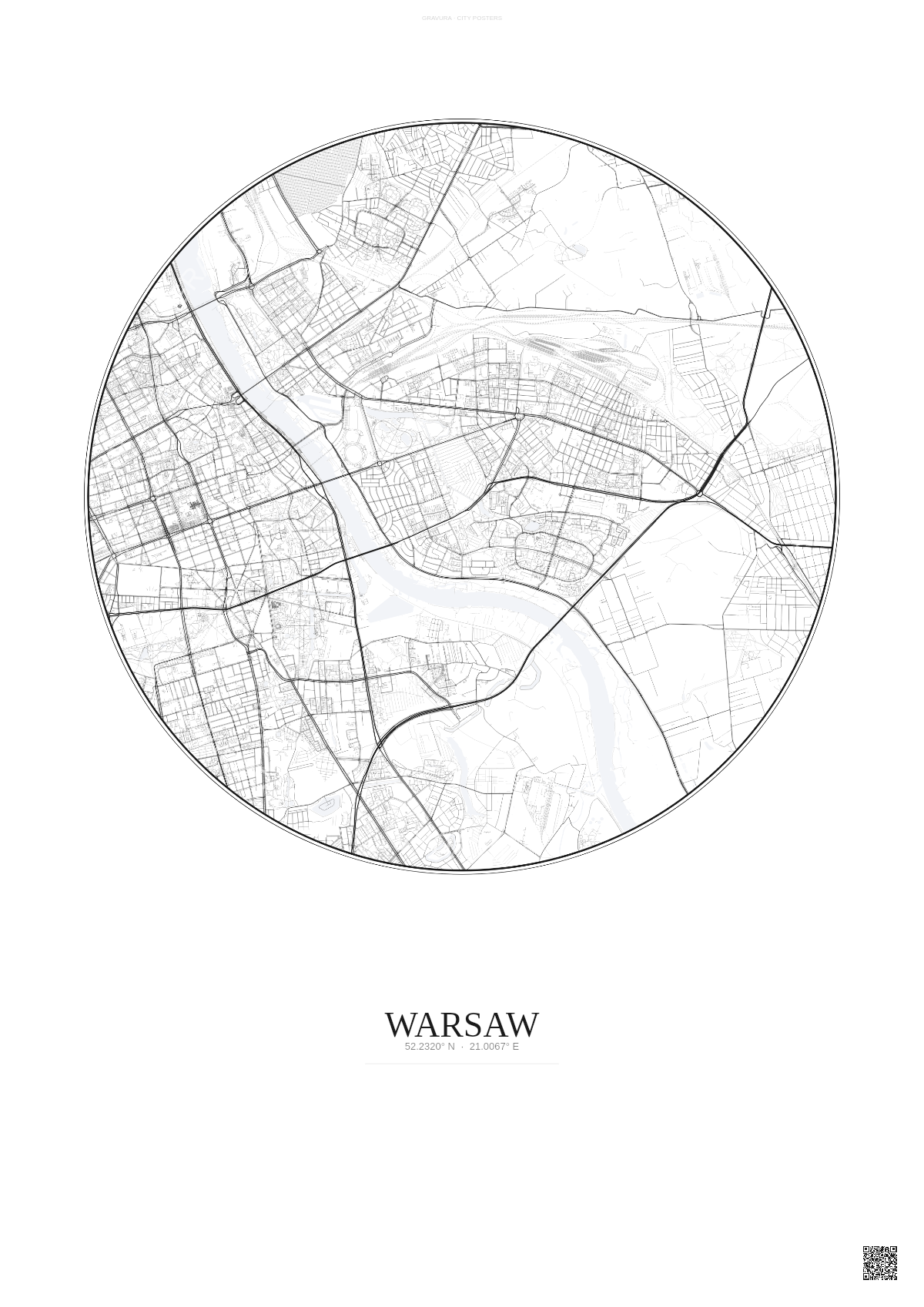 Affiche Warsaw – Poster carte de ville | Gravura – Fond clair