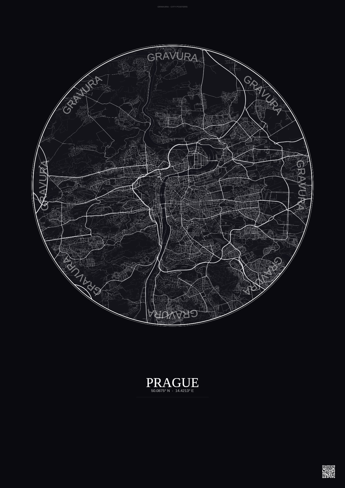 Affiche Prague – Poster carte de ville | Gravura – Fond foncé