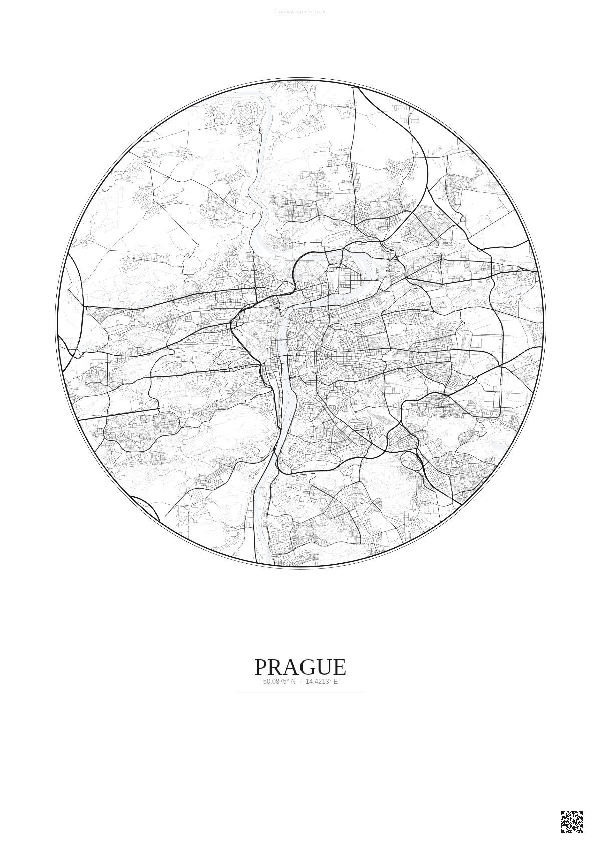 Affiche Prague – Poster carte de ville | Gravura – Fond clair
