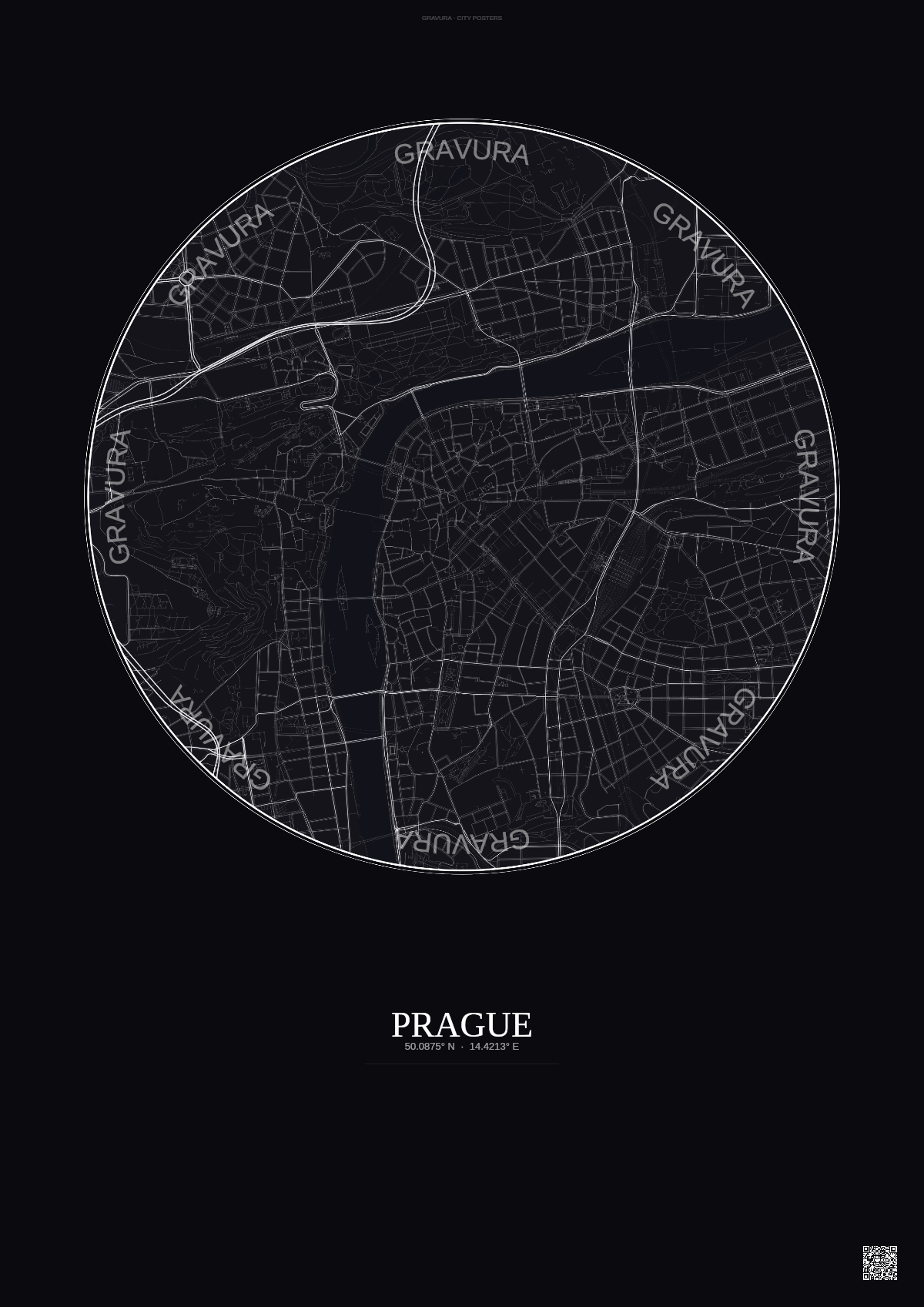 Affiche Prague – Poster carte de ville | Gravura – Fond foncé