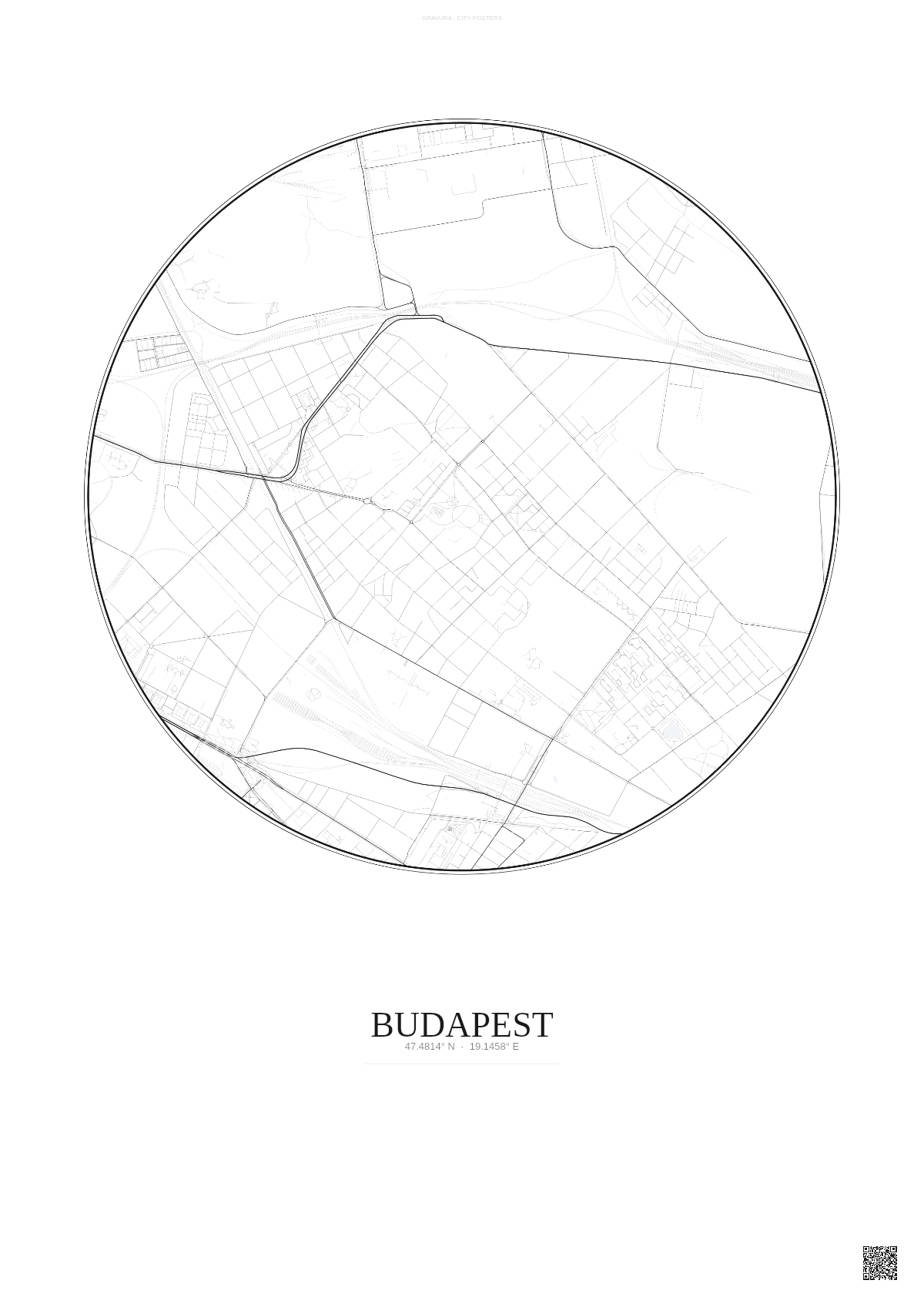 Affiche Budapest – Poster carte de ville | Gravura – Fond clair