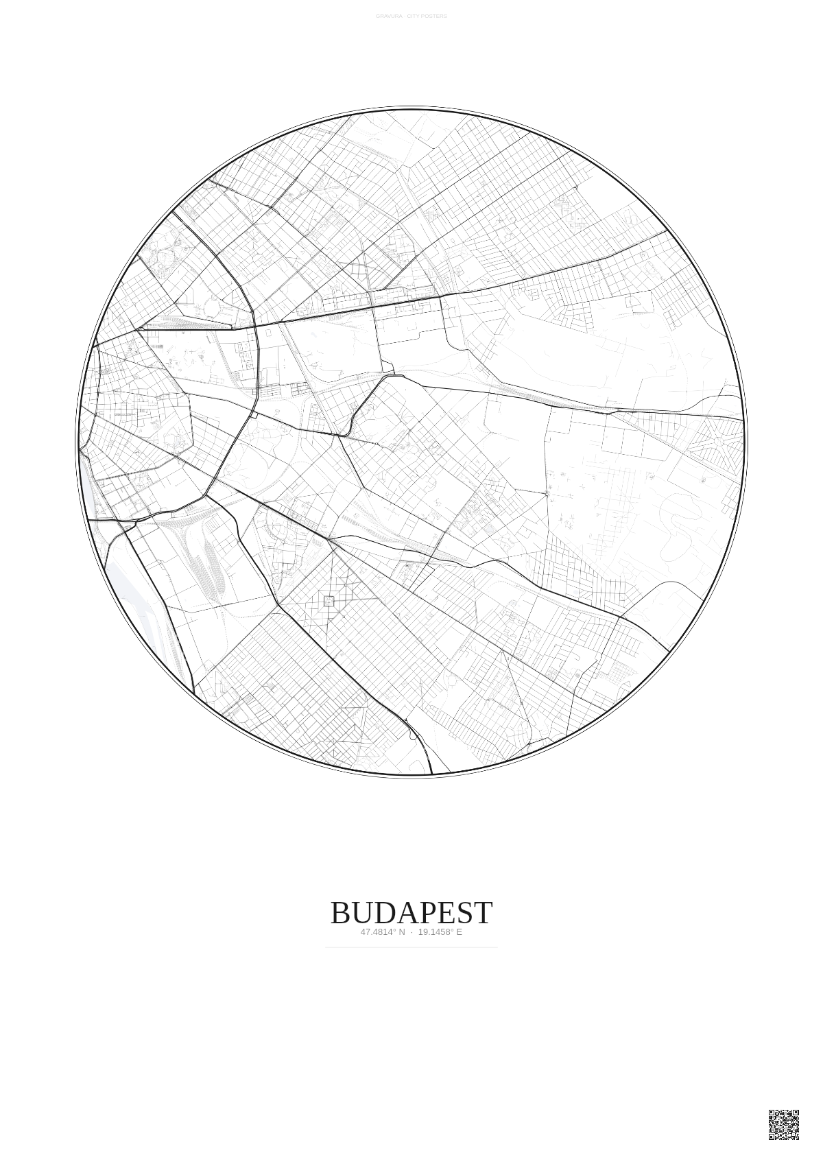 Affiche Budapest – Poster carte de ville | Gravura – Fond clair