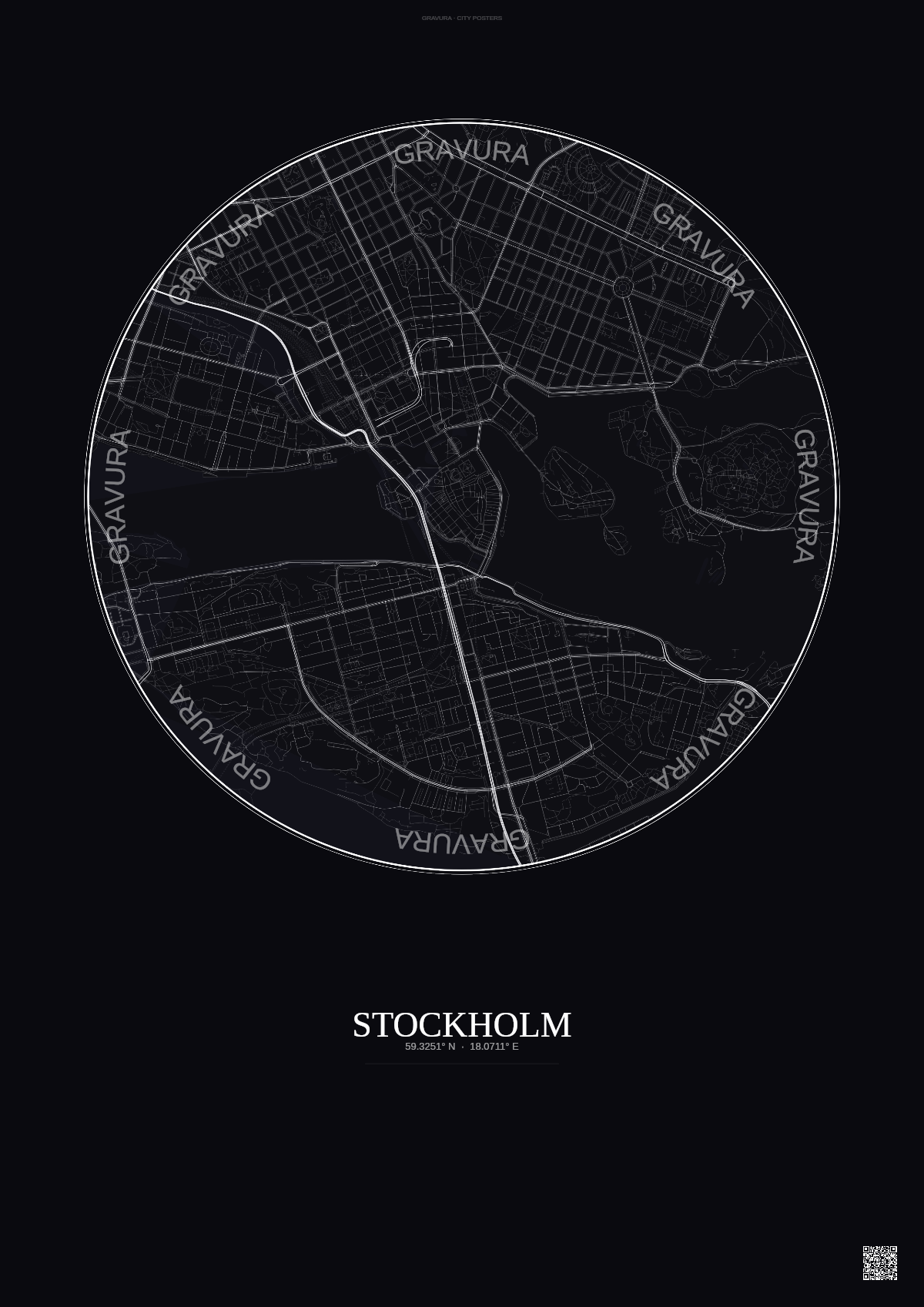 Affiche Stockholm – Poster carte de ville | Gravura – Fond foncé