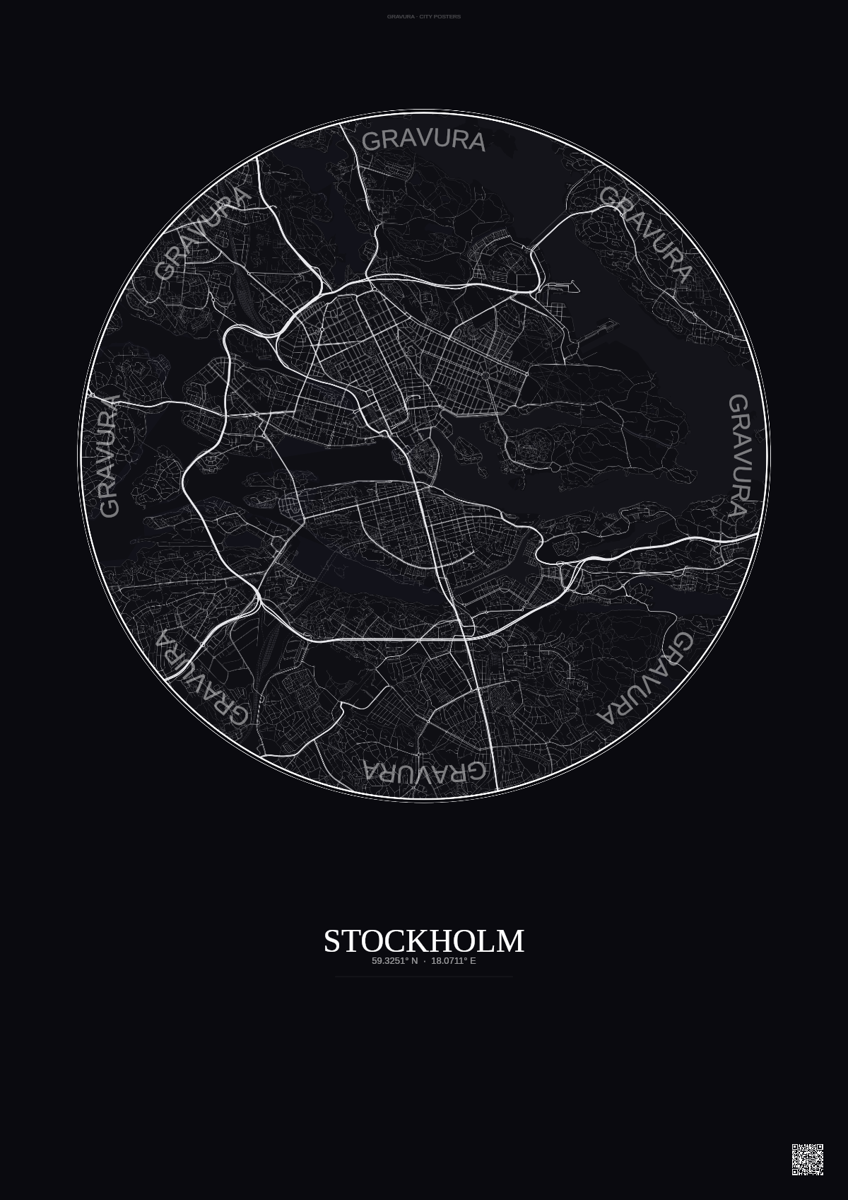 Affiche Stockholm – Poster carte de ville | Gravura – Fond foncé