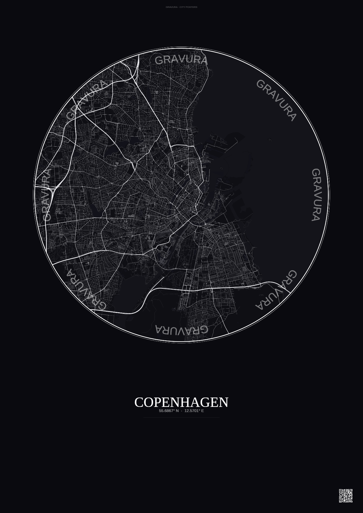 Affiche Copenhagen – Poster carte de ville | Gravura – Fond foncé