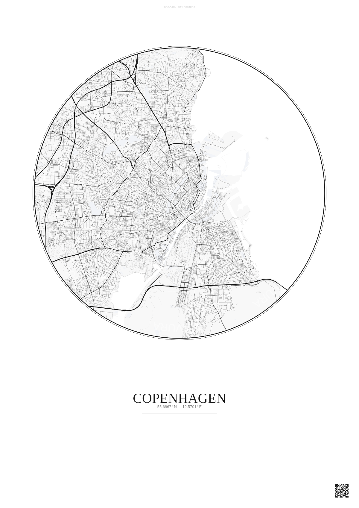 Affiche Copenhagen – Poster carte de ville | Gravura – Fond clair