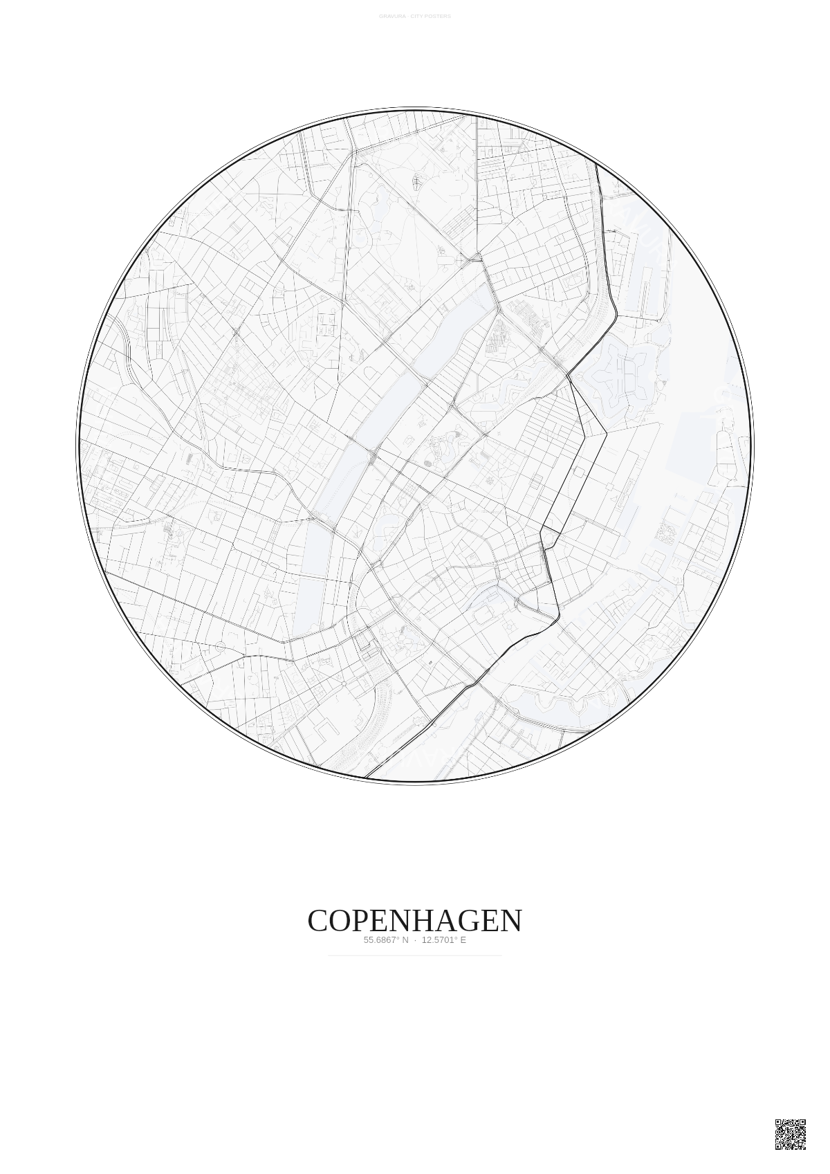 Affiche Copenhagen – Poster carte de ville | Gravura – Fond clair