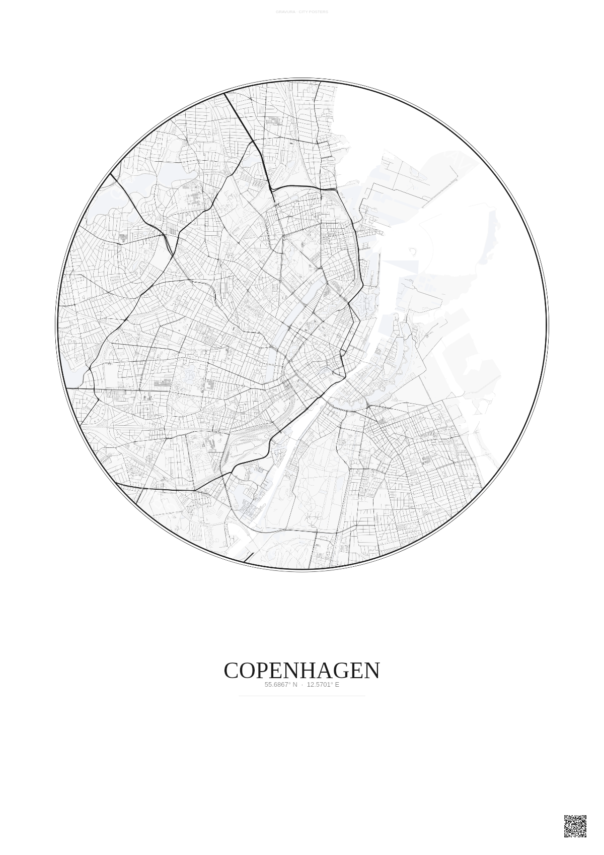 Affiche Copenhagen – Poster carte de ville | Gravura – Fond clair