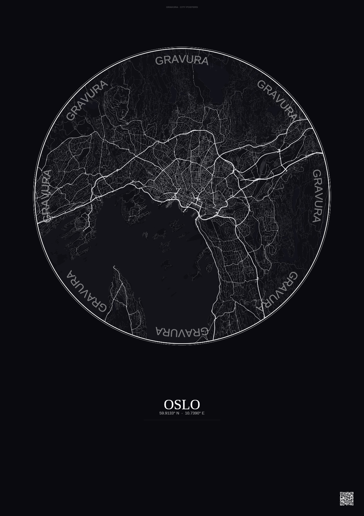 Affiche Oslo – Poster carte de ville | Gravura – Fond foncé