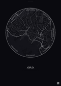 Affiche Oslo – Poster carte de ville | Gravura – Fond foncé