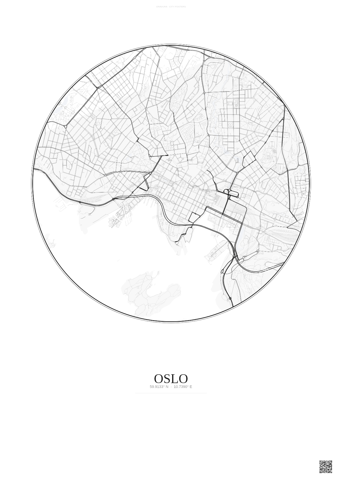 Affiche Oslo – Poster carte de ville | Gravura – Fond clair