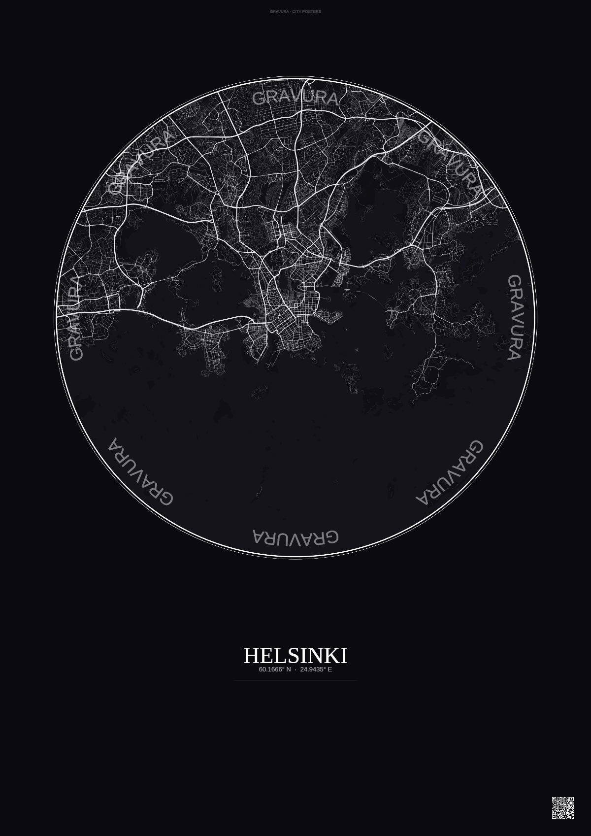 Affiche Helsinki – Poster carte de ville | Gravura – Fond foncé