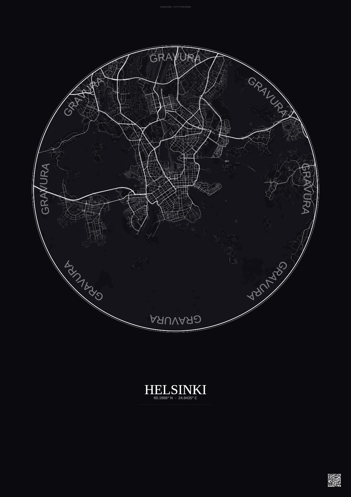 Affiche Helsinki – Poster carte de ville | Gravura – Fond foncé