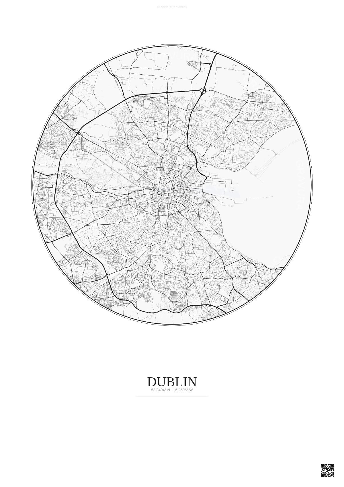 Affiche Dublin – Poster carte de ville | Gravura – Fond clair