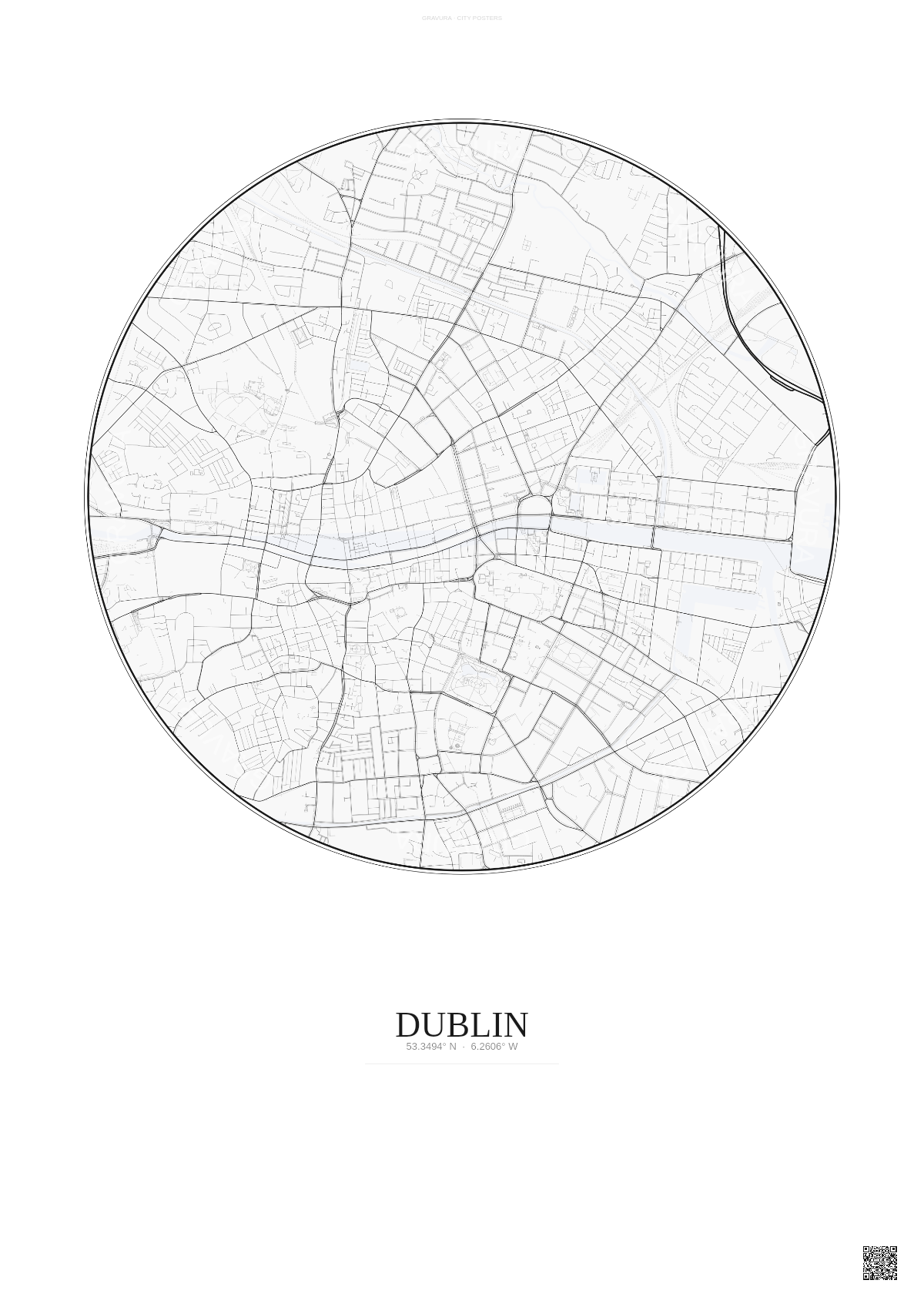 Affiche Dublin – Poster carte de ville | Gravura – Fond clair