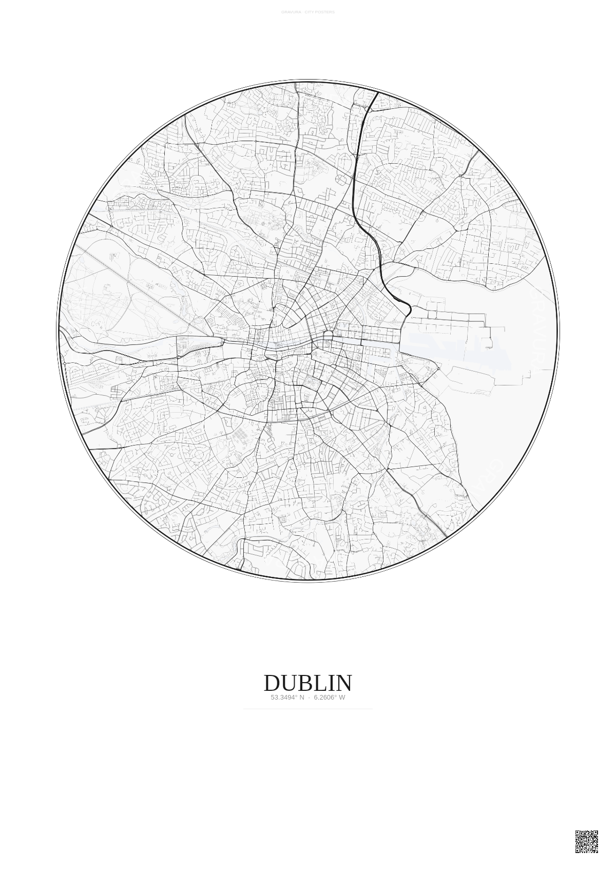Affiche Dublin – Poster carte de ville | Gravura – Fond clair