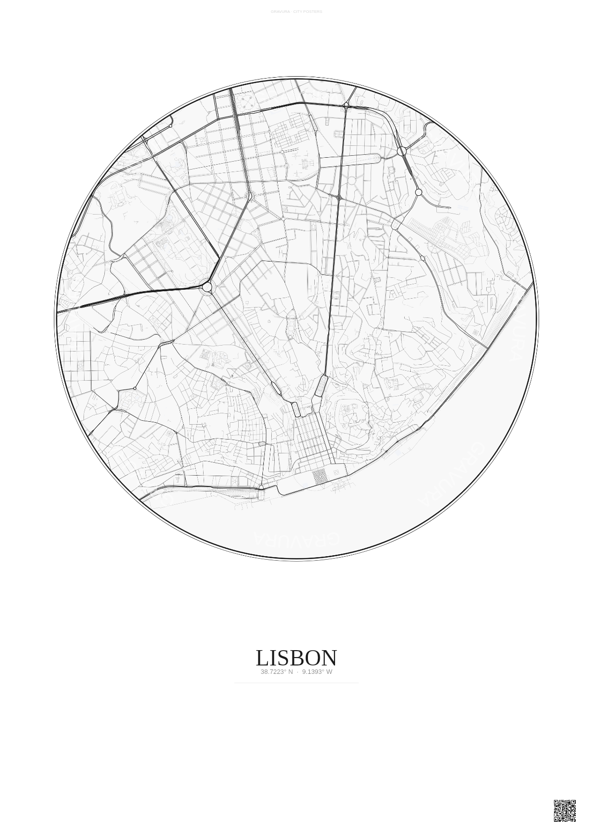 Affiche Lisbon – Poster carte de ville | Gravura – Fond clair