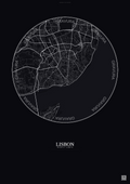 Affiche Lisbon – Poster carte de ville | Gravura – Fond foncé