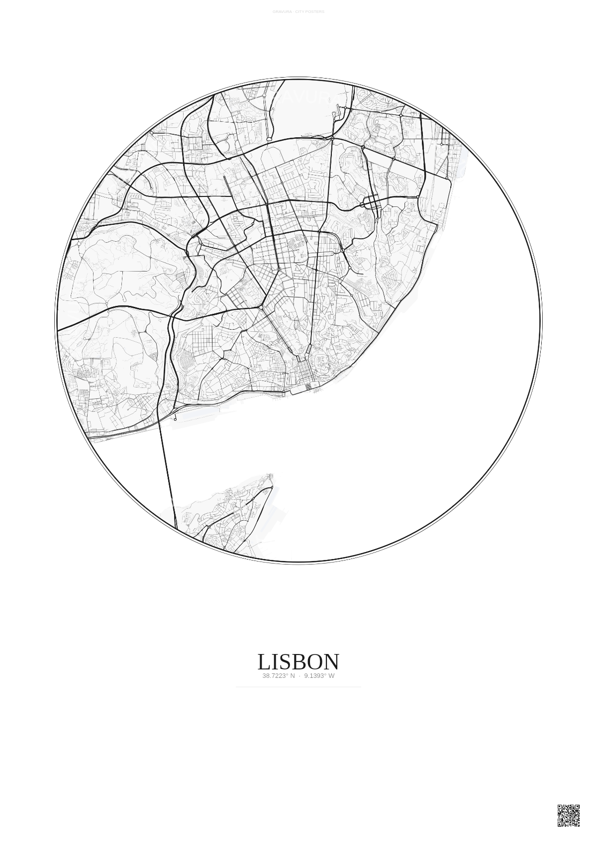 Affiche Lisbon – Poster carte de ville | Gravura – Fond clair