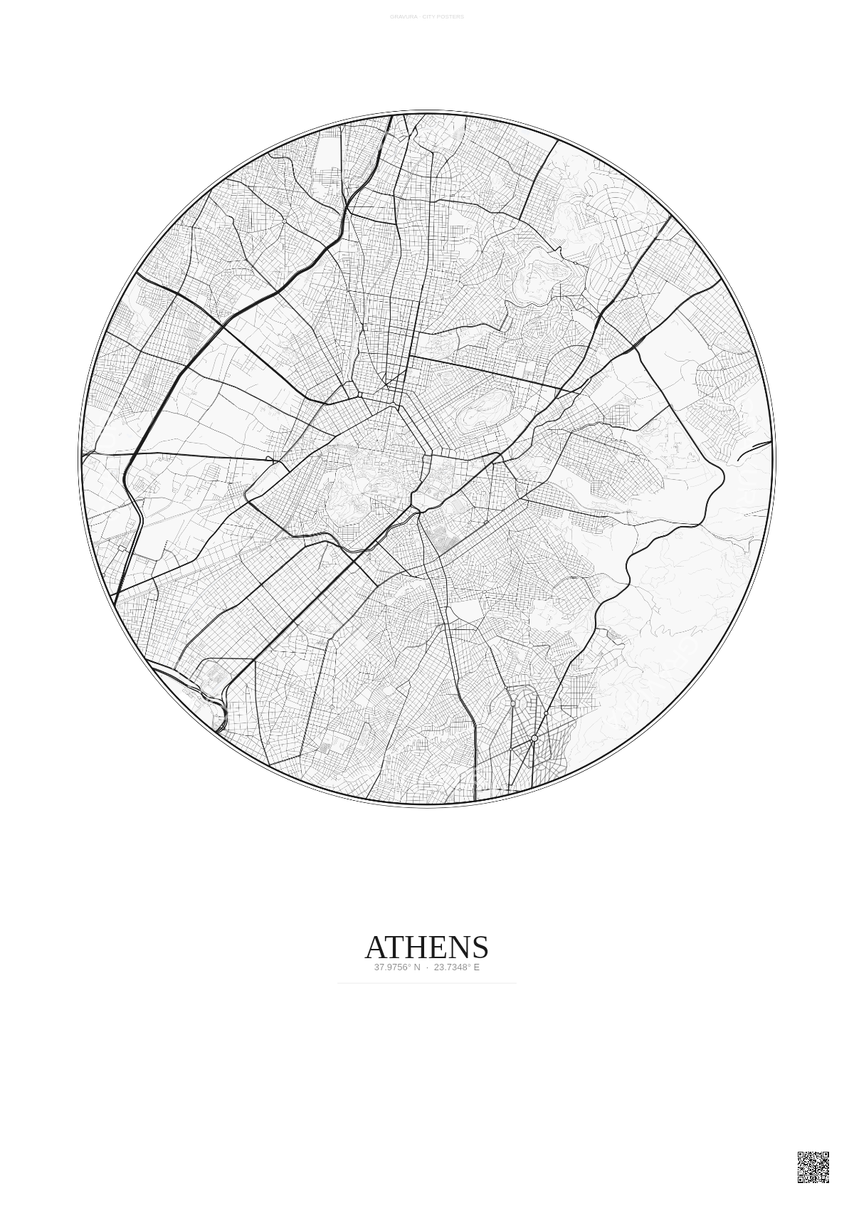Affiche Athens – Poster carte de ville | Gravura – Fond clair
