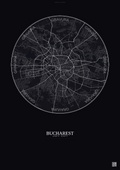Affiche Bucharest – Poster carte de ville | Gravura – Fond foncé