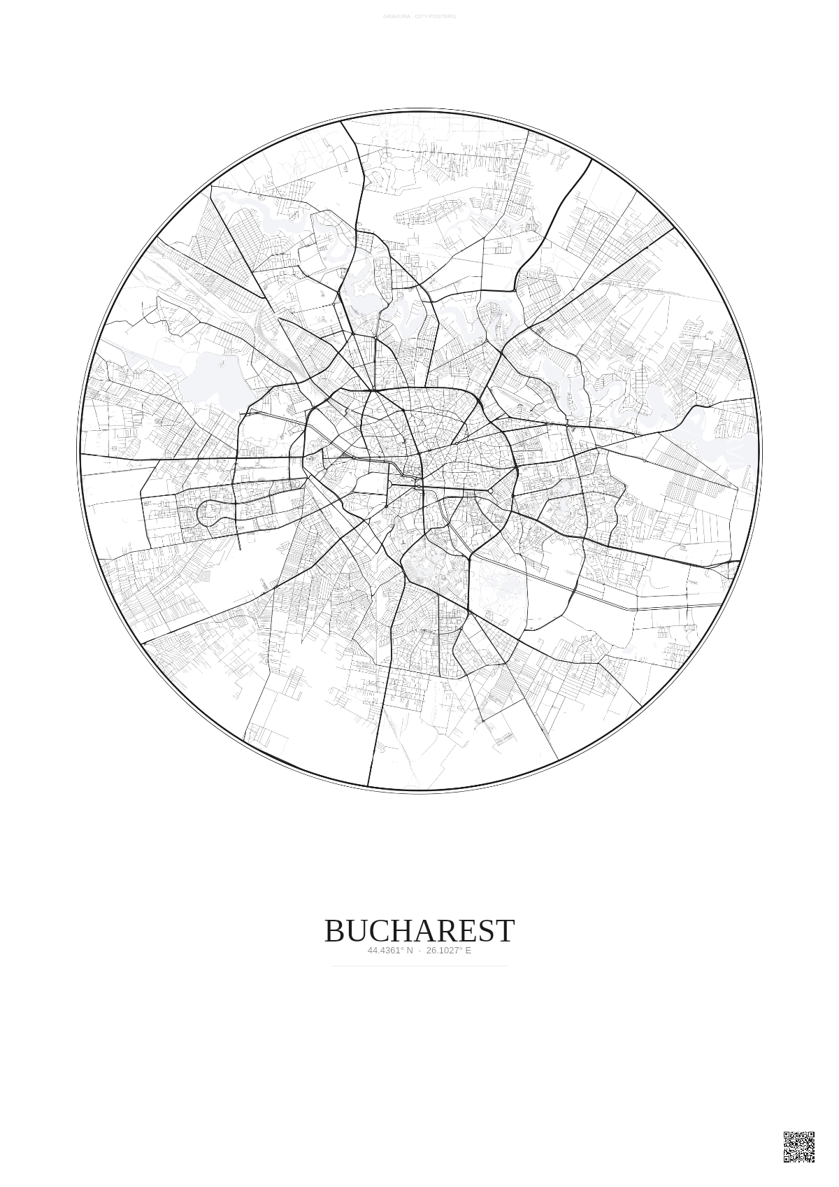 Affiche Bucharest – Poster carte de ville | Gravura – Fond clair