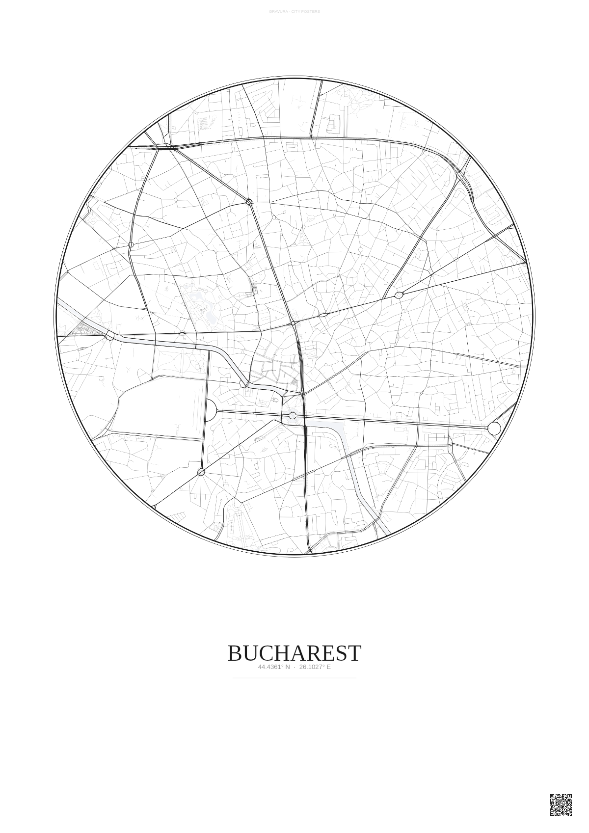 Affiche Bucharest – Poster carte de ville | Gravura – Fond clair