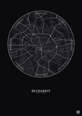 Affiche Bucharest – Poster carte de ville | Gravura – Fond foncé