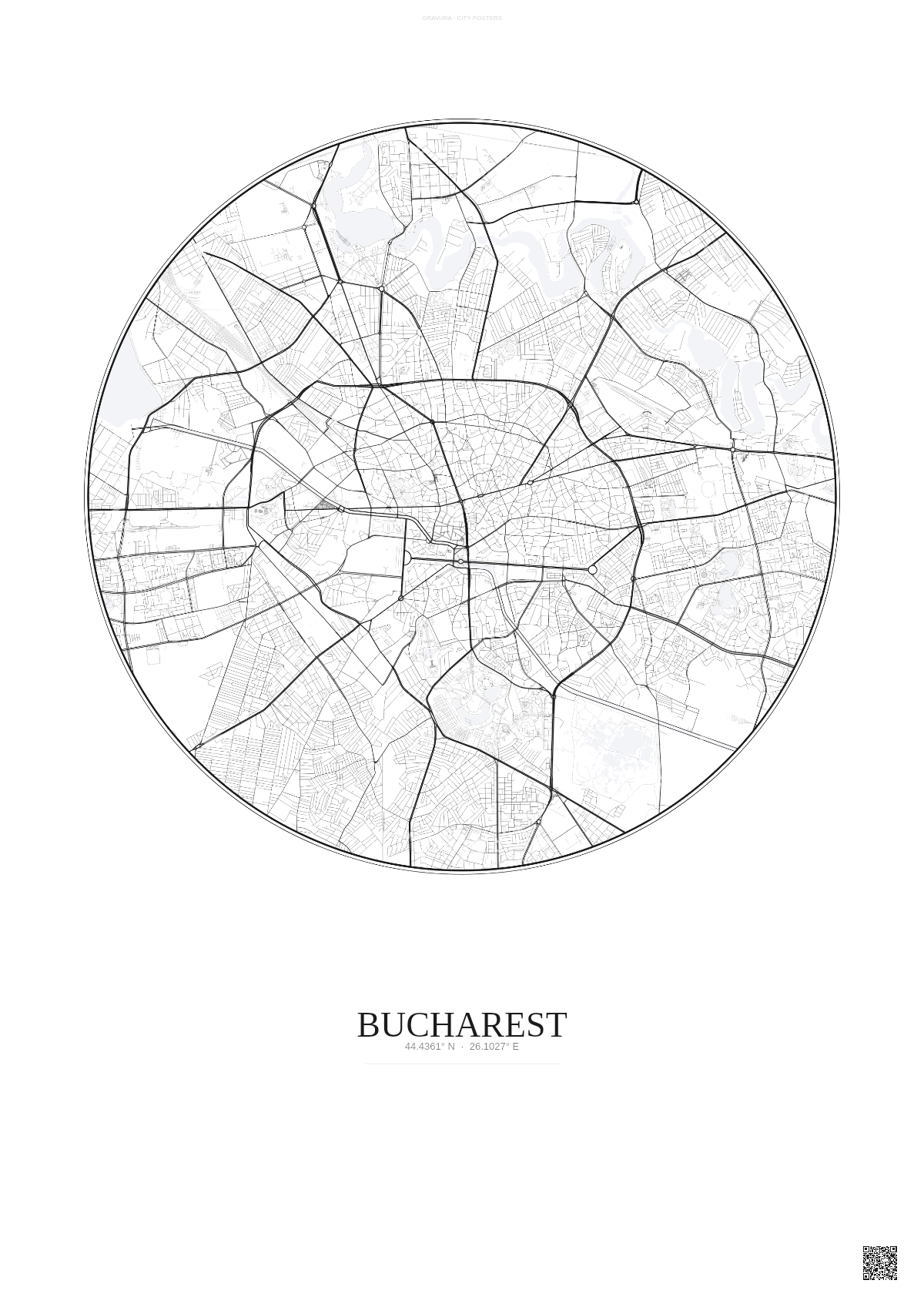 Affiche Bucharest – Poster carte de ville | Gravura – Fond clair