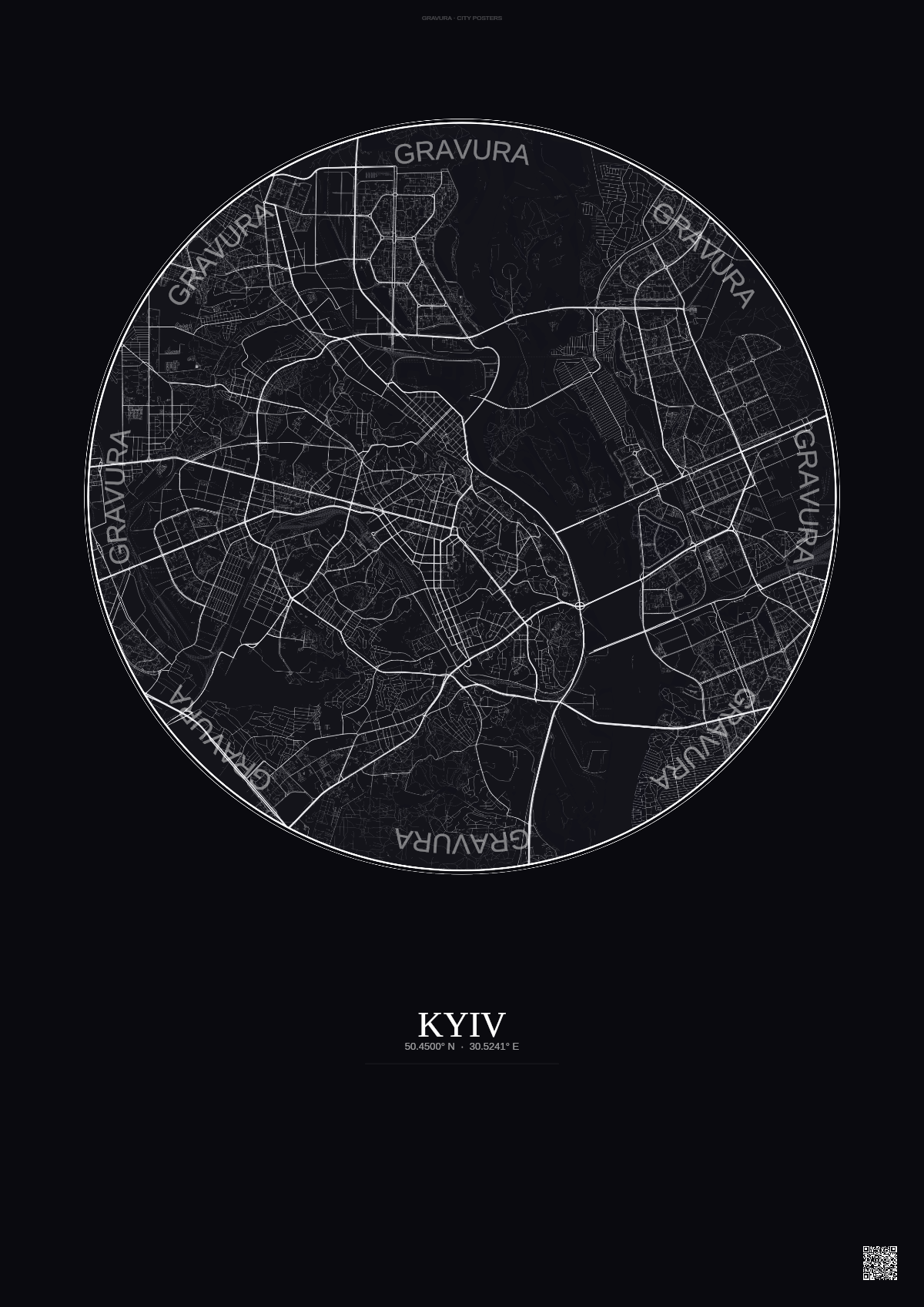 Affiche Kyiv – Poster carte de ville | Gravura – Fond foncé