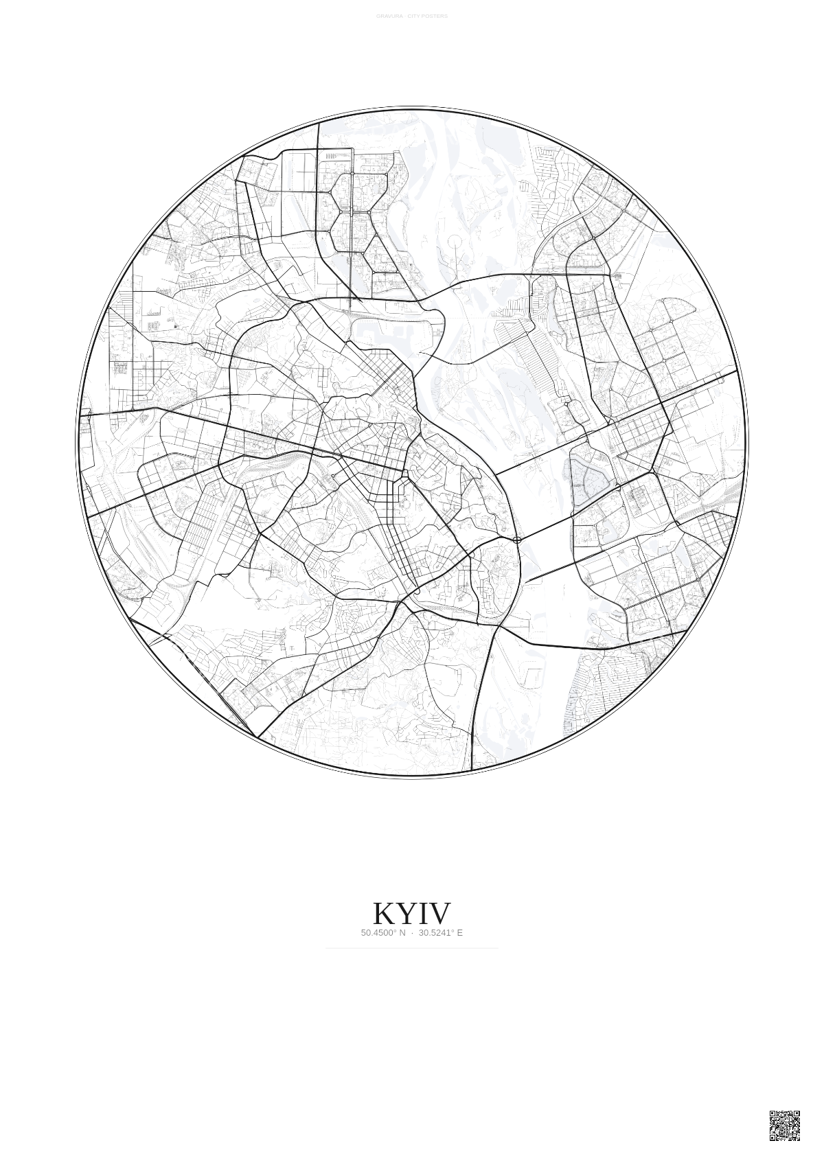 Affiche Kyiv – Poster carte de ville | Gravura – Fond clair
