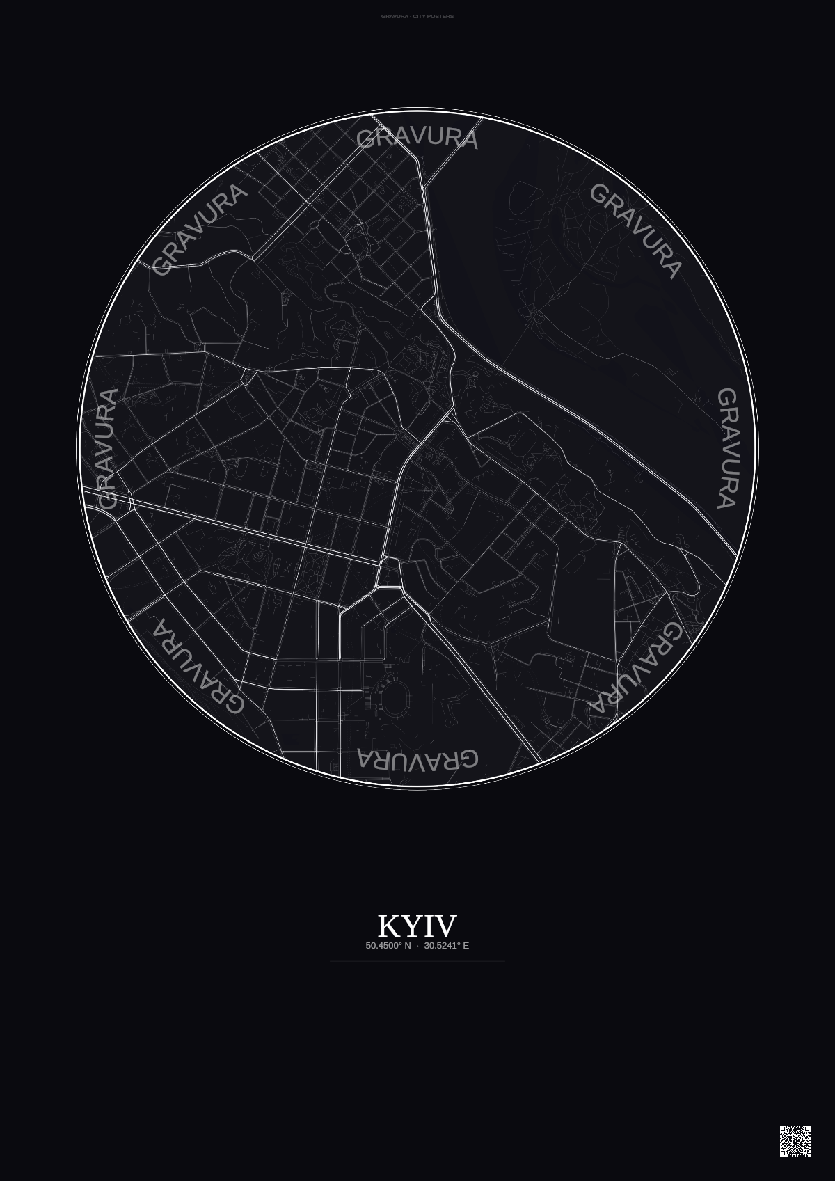 Affiche Kyiv – Poster carte de ville | Gravura – Fond foncé