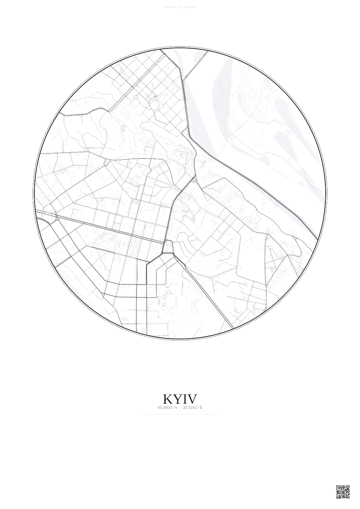 Affiche Kyiv – Poster carte de ville | Gravura – Fond clair
