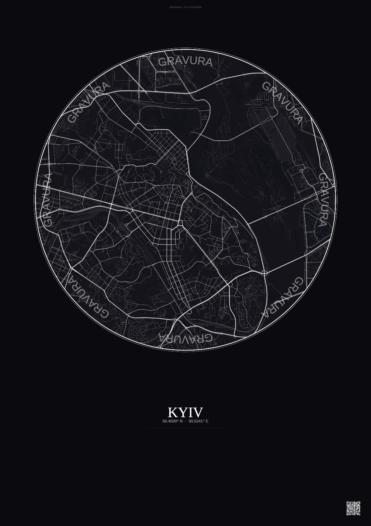 Affiche Kyiv – Poster carte de ville | Gravura – Fond foncé