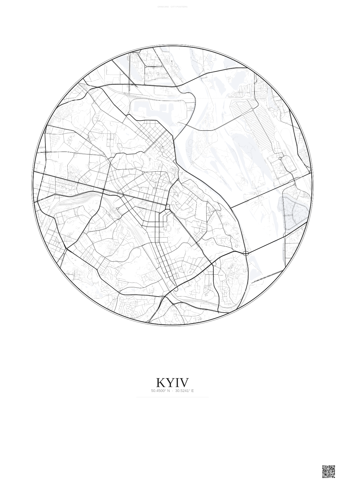 Affiche Kyiv – Poster carte de ville | Gravura – Fond clair