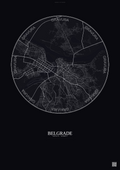 Affiche Belgrade – Poster carte de ville | Gravura – Fond foncé