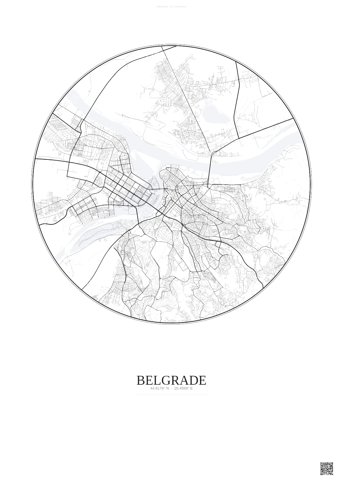 Affiche Belgrade – Poster carte de ville | Gravura – Fond clair