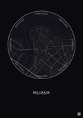 Affiche Belgrade – Poster carte de ville | Gravura – Fond foncé