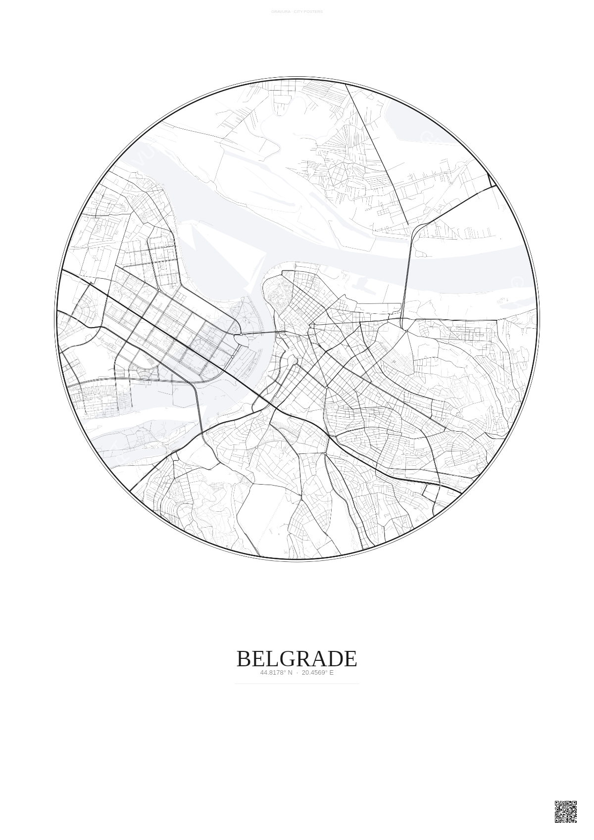Affiche Belgrade – Poster carte de ville | Gravura – Fond clair