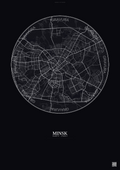 Affiche Minsk – Poster carte de ville | Gravura – Fond foncé