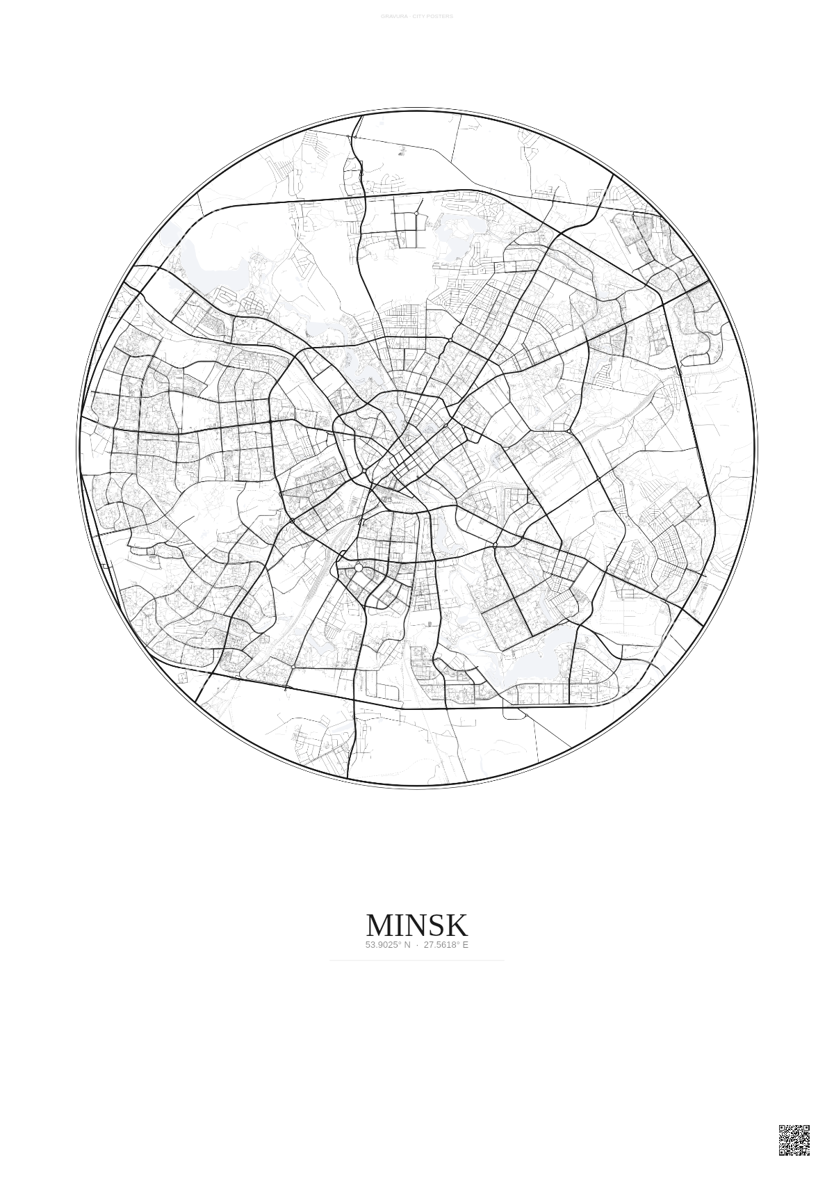 Affiche Minsk – Poster carte de ville | Gravura – Fond clair