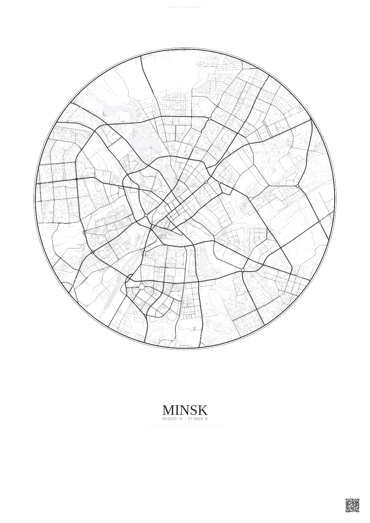 Affiche Minsk – Poster carte de ville | Gravura – Fond clair