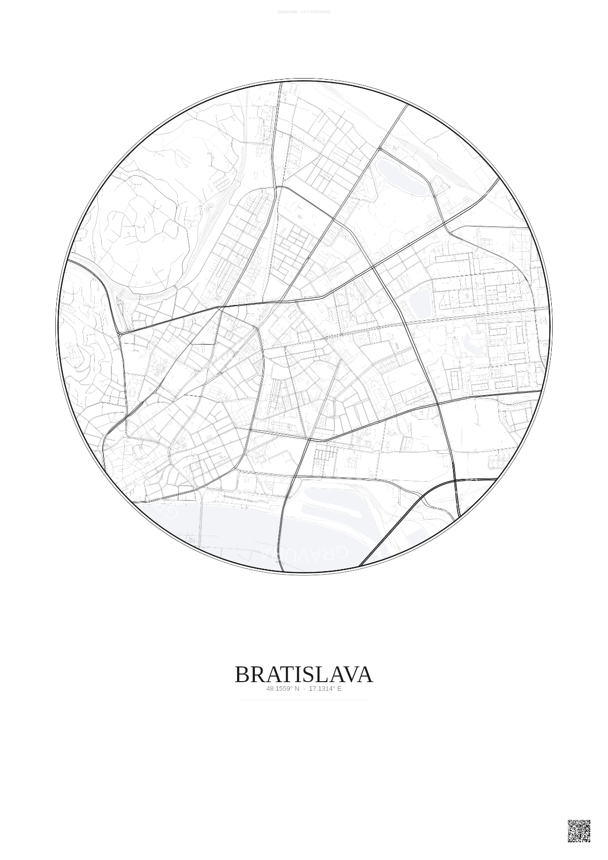 Affiche Bratislava – Poster carte de ville | Gravura – Fond clair