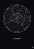 Affiche Ljubljana – Poster carte de ville | Gravura – Fond foncé