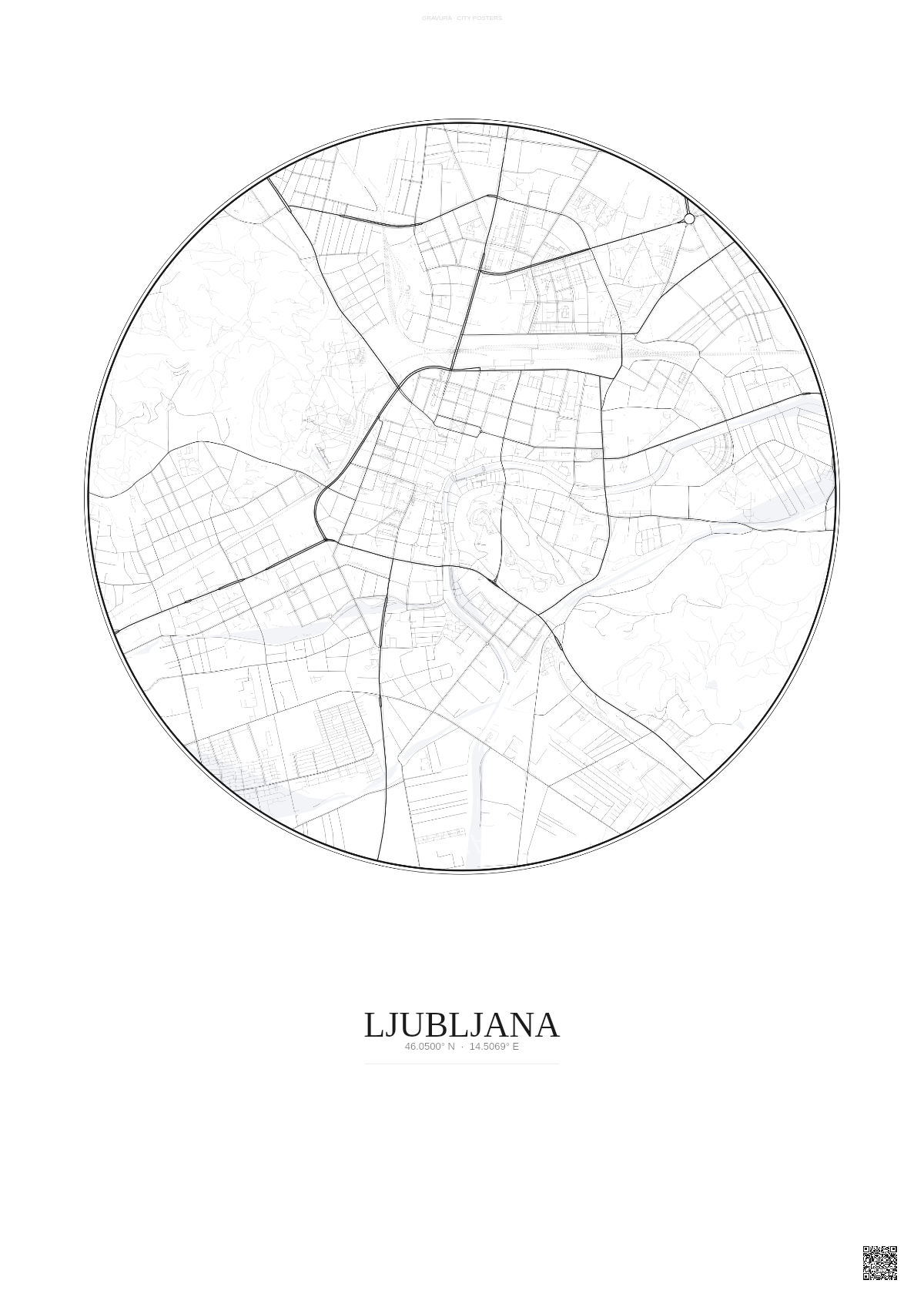Affiche Ljubljana – Poster carte de ville | Gravura – Fond clair
