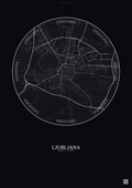 Affiche Ljubljana – Poster carte de ville | Gravura – Fond foncé