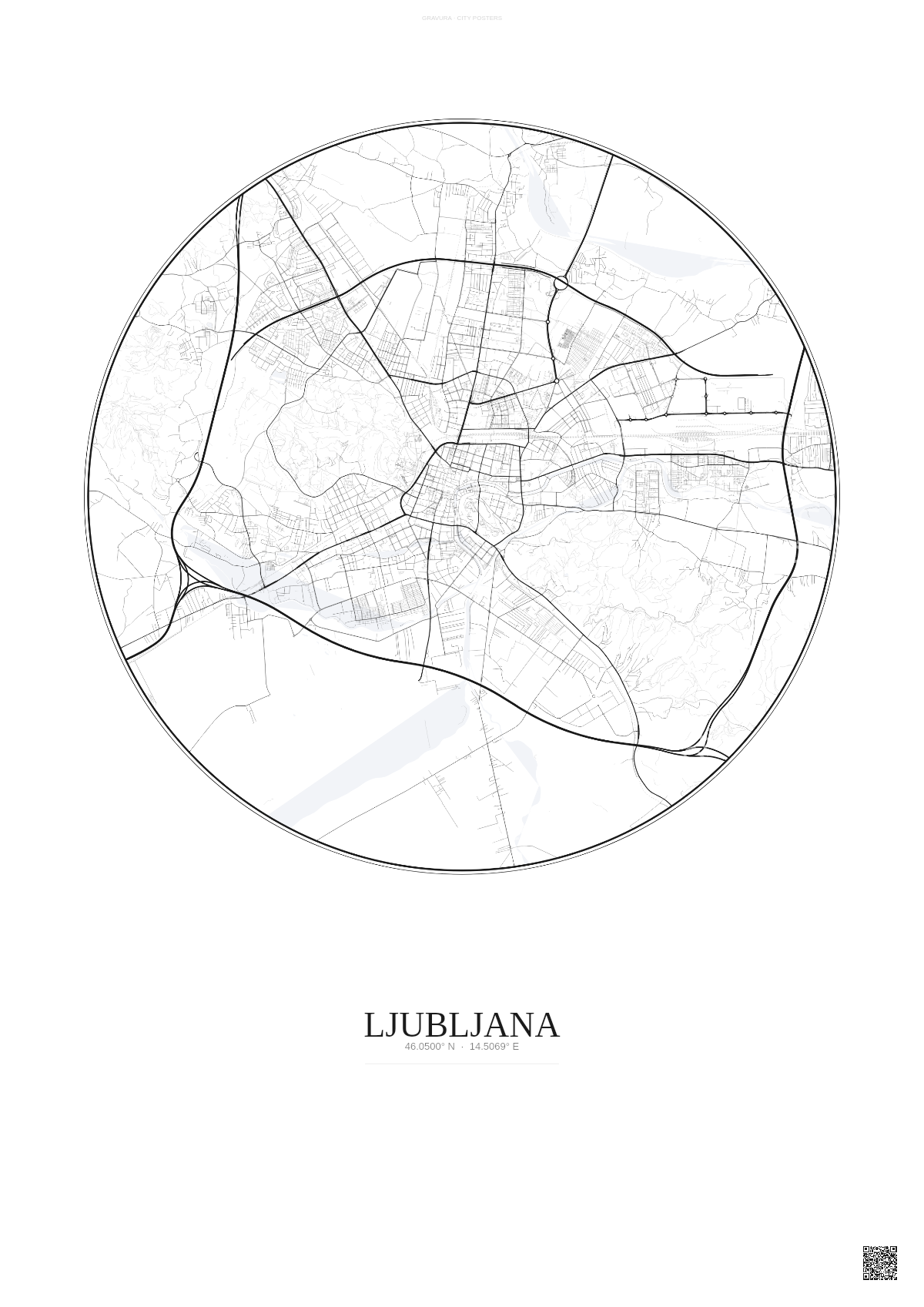 Affiche Ljubljana – Poster carte de ville | Gravura – Fond clair