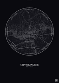 Affiche City Of Zagreb – Poster carte de ville | Gravura – Fond foncé